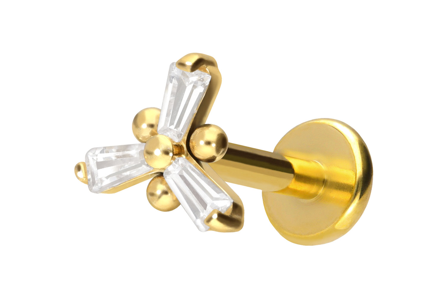 Titan Labret Piercing mit Push Fit KRISTALLBLUME